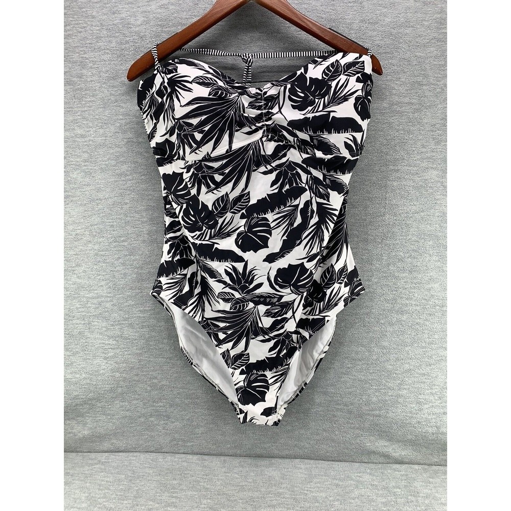 Old Navy Women's Black & White Floral One Piece Halter Swimsuit Size XXL
